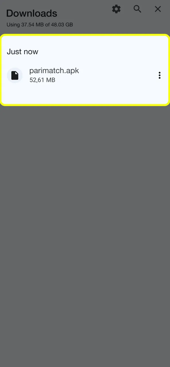 Tap to save Parimatch APK on your device.