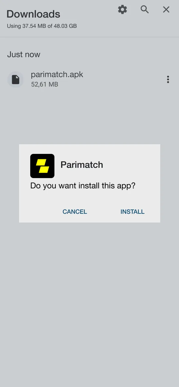 Open Parimatch APK and confirm install.