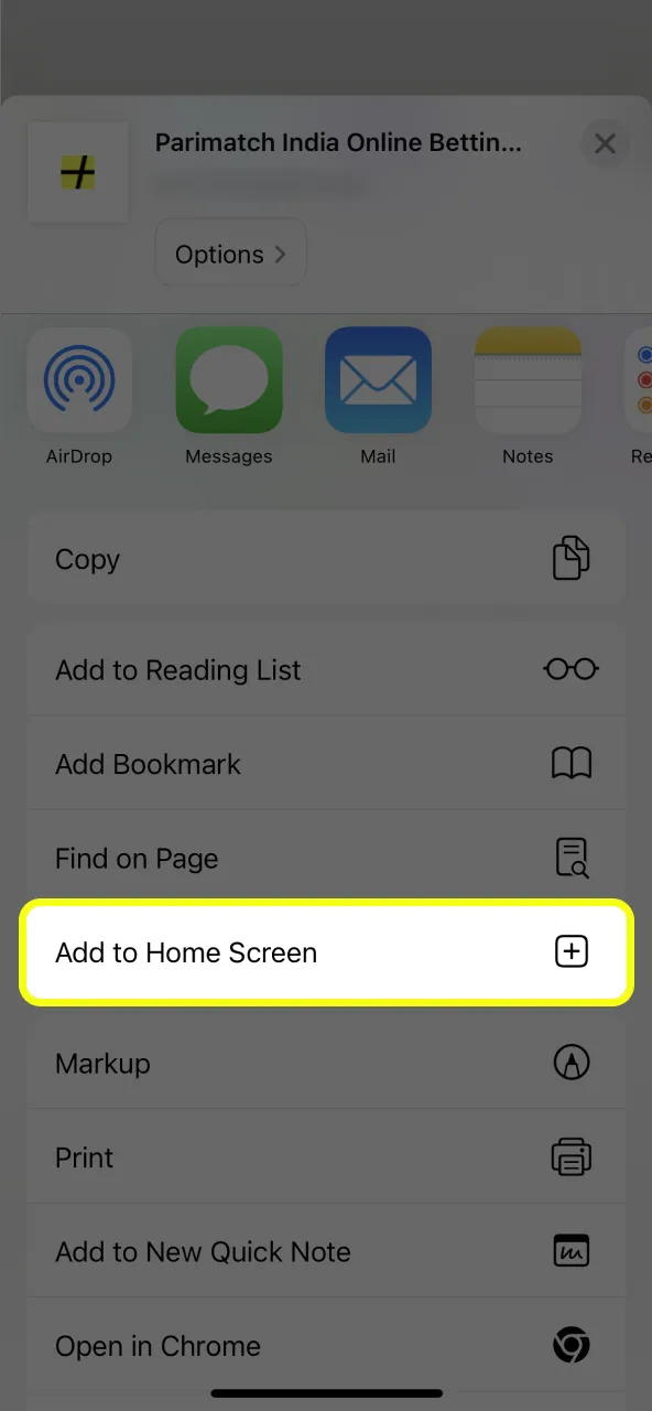 Add Parimatch shortcut to your home screen.
