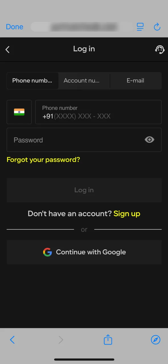 Sign in to your Parimatch account.