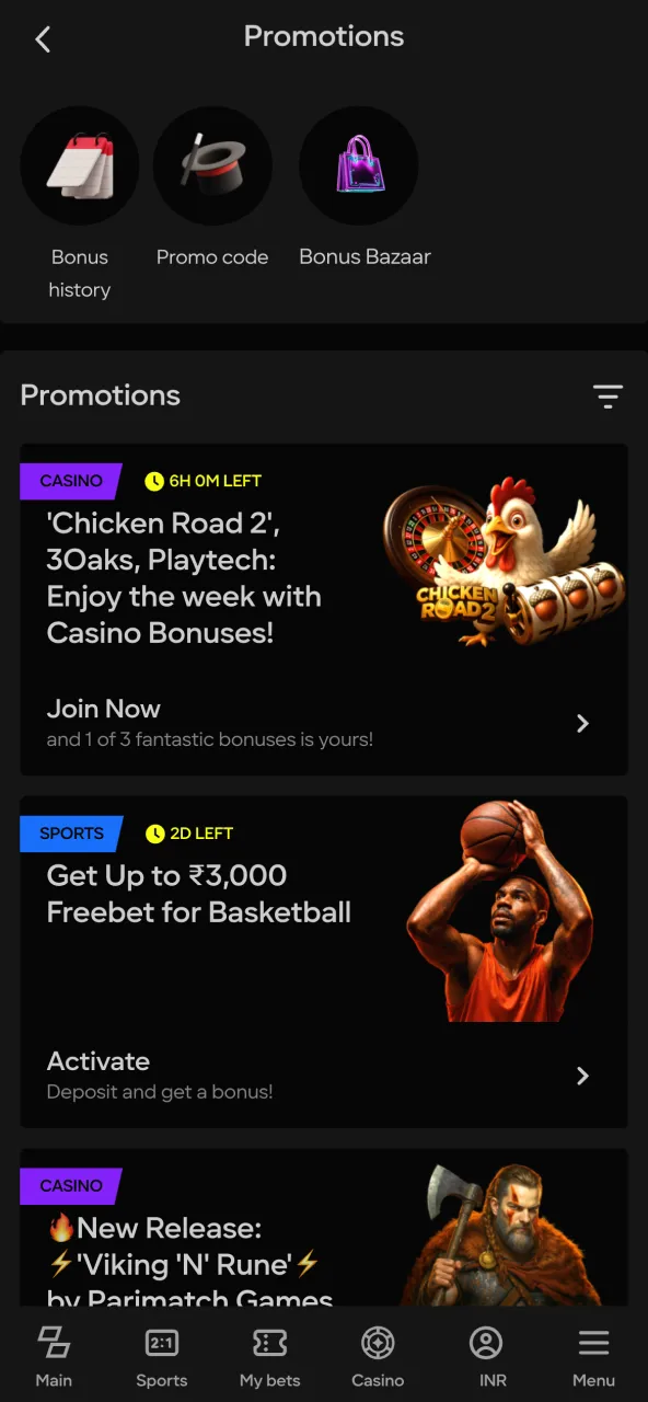 Join Parimatch promo and play eligible games.