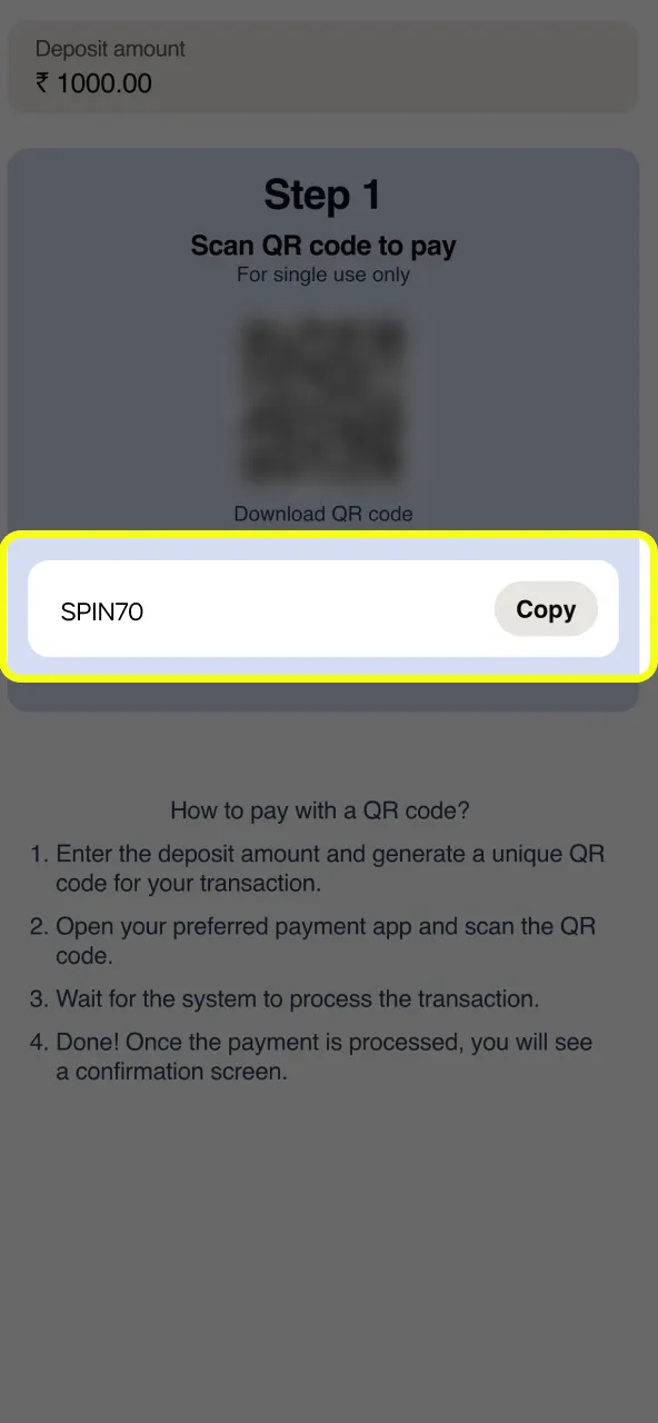Parimatch deposit with promo code field.