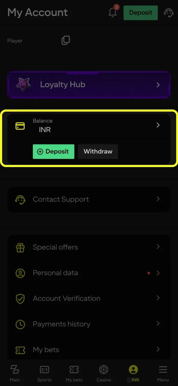 Check your Parimatch balance after deposit confirmation.