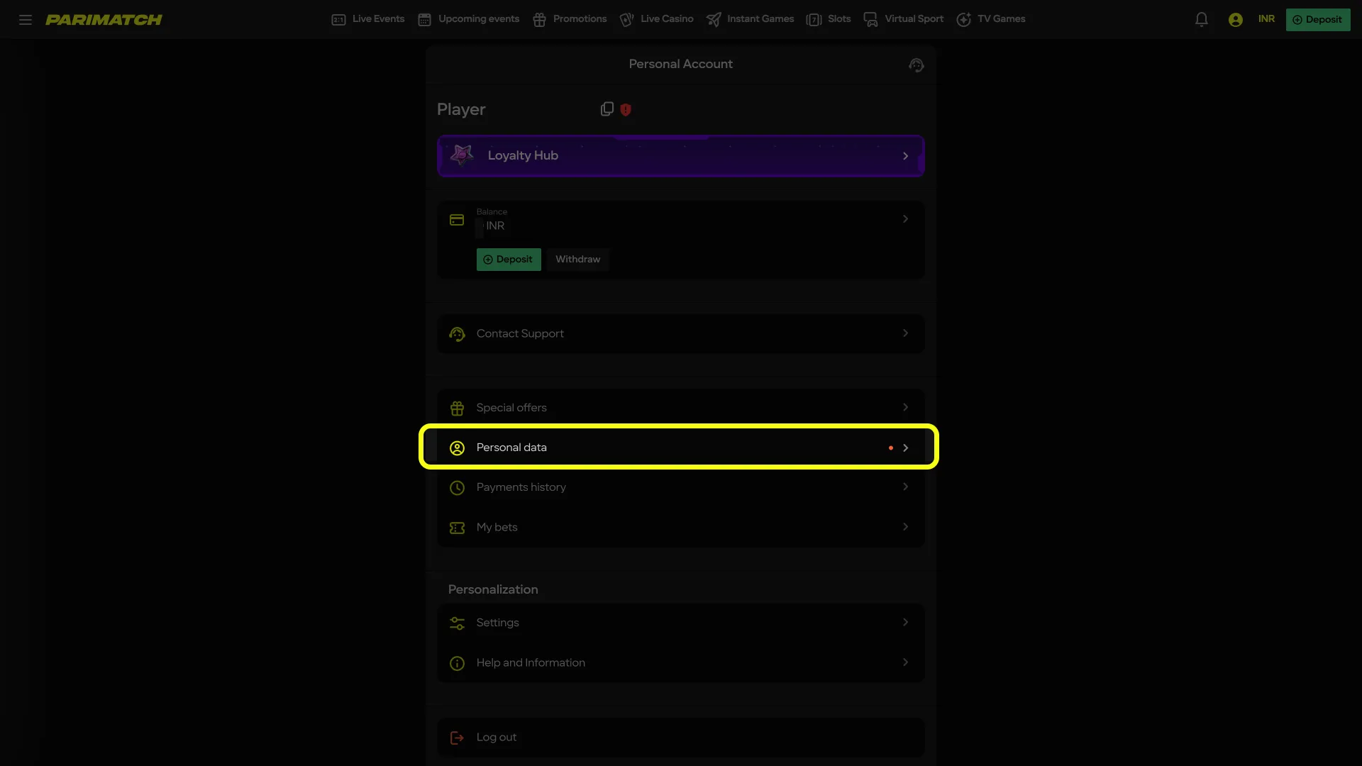 Complete Parimatch verification with valid ID.