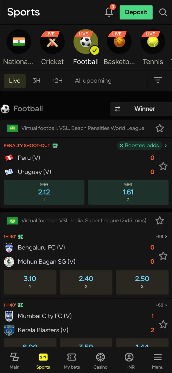 Explore Parimatch football fixtures by date and league.
