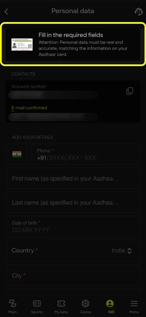 Uploading documents for Parimatch verification.