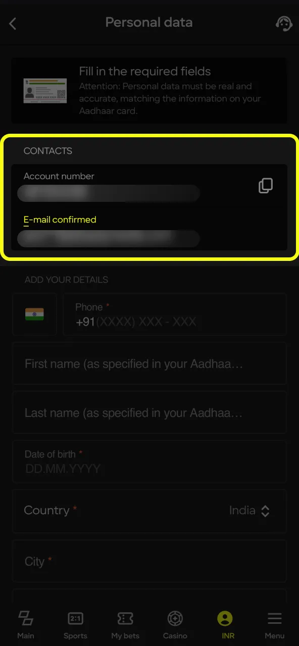 Parimatch address verification with bank statement.