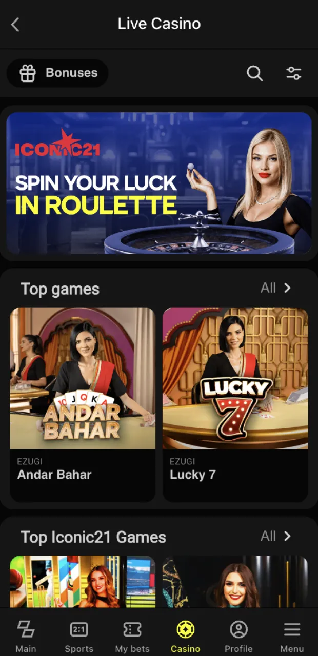 Check out the casino section of Parimatch.