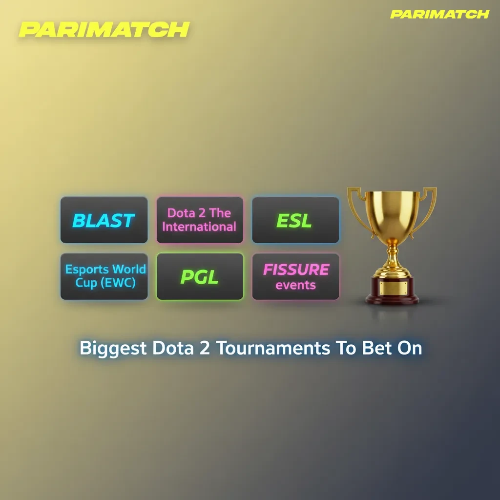 Top Dota 2 tournaments on Parimatch – The International, ESL, BLAST, and PGL events.