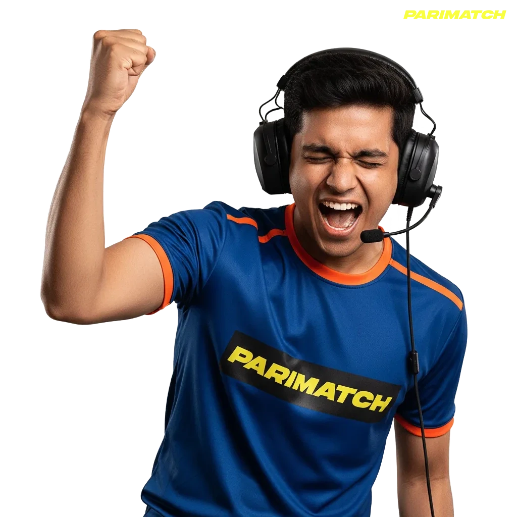Parimatch esports betting app UI on a phone, showing live odds and markets for top games in India