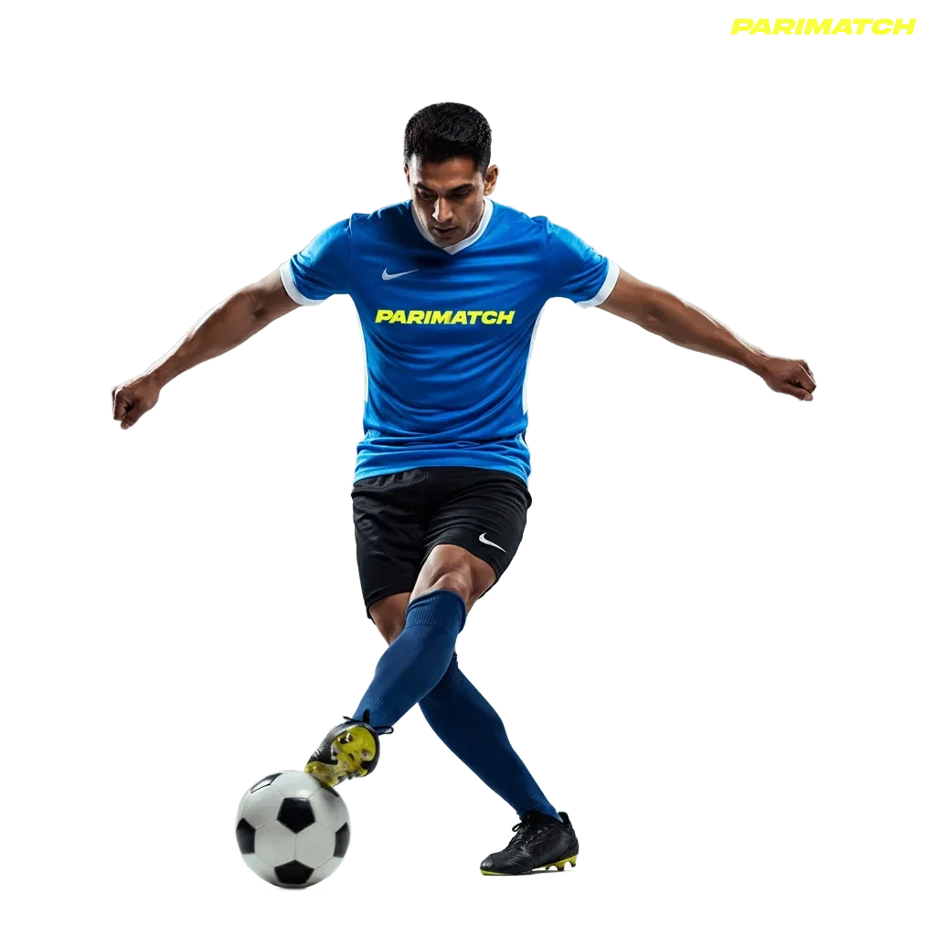 Parimatch football betting in India: app screen with live odds, match picks, and 150% welcome bonus up to ₹30,000.