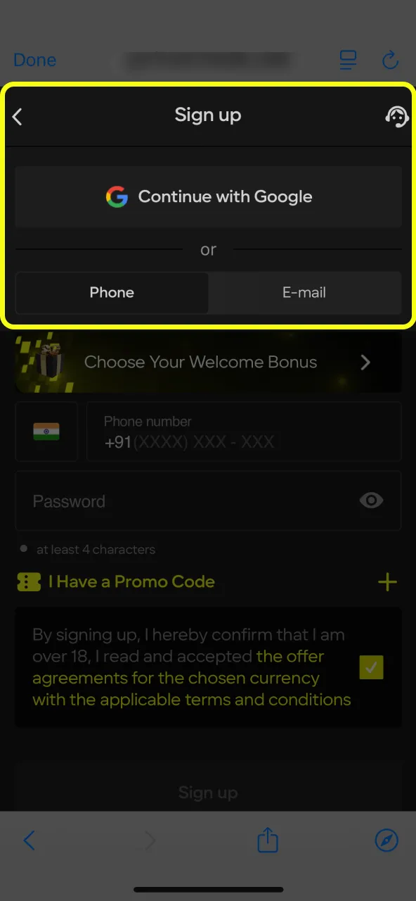 Parimatch registration using preferred method.