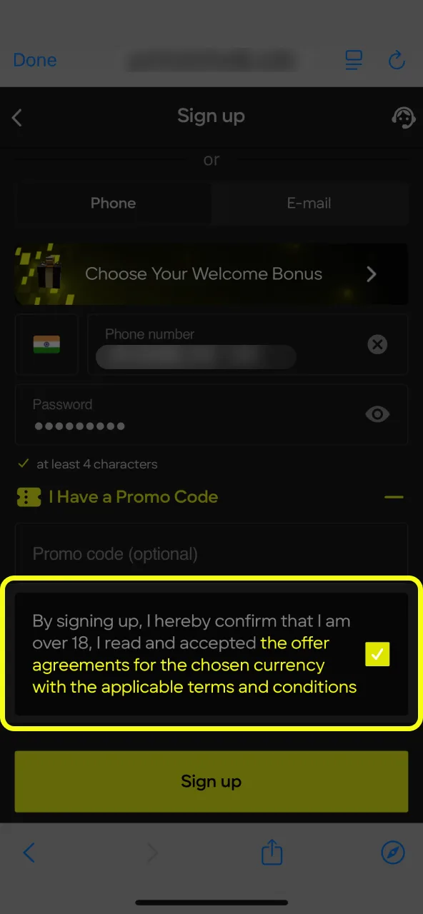 Verify Parimatch profile with secure code.
