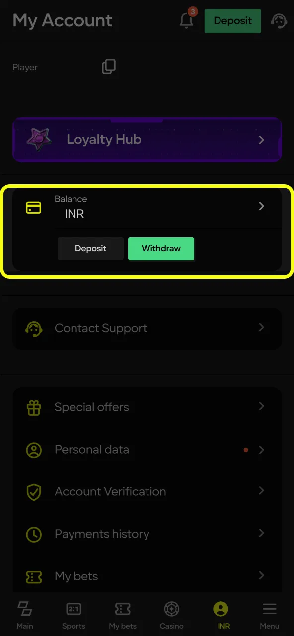 View Parimatch payout progress and source confirmation.