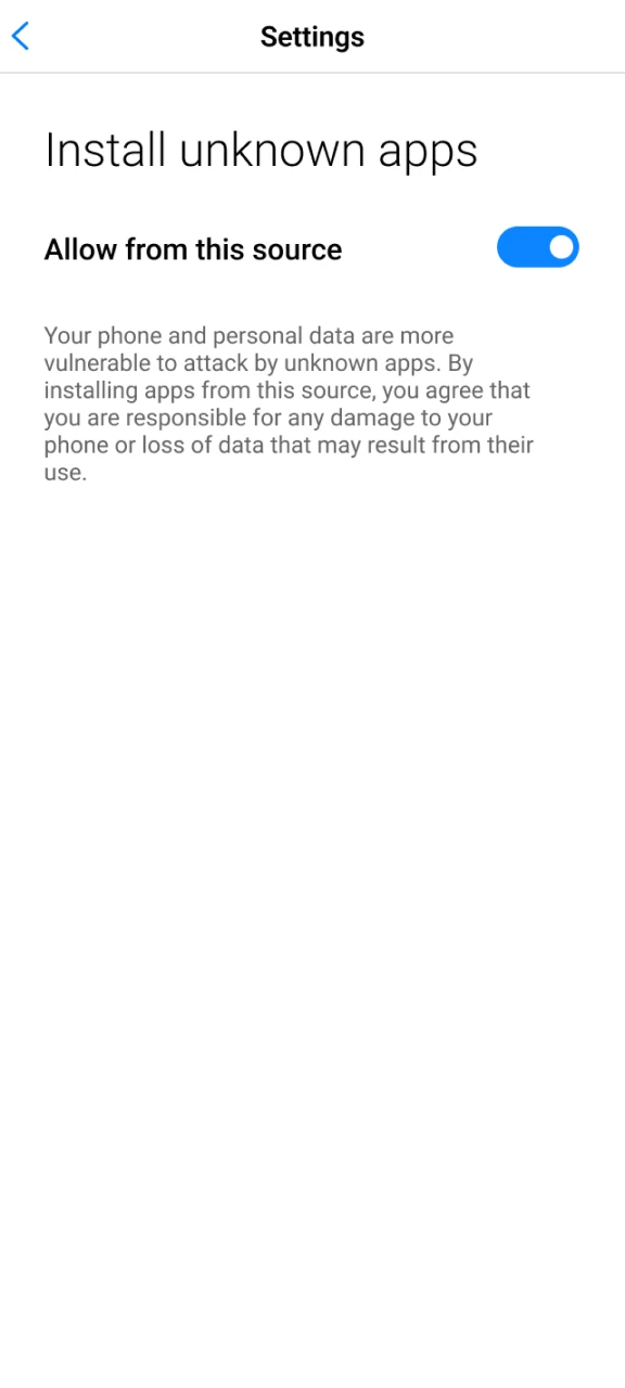 Allow installation from unknown sources to add Parimatch to your device.