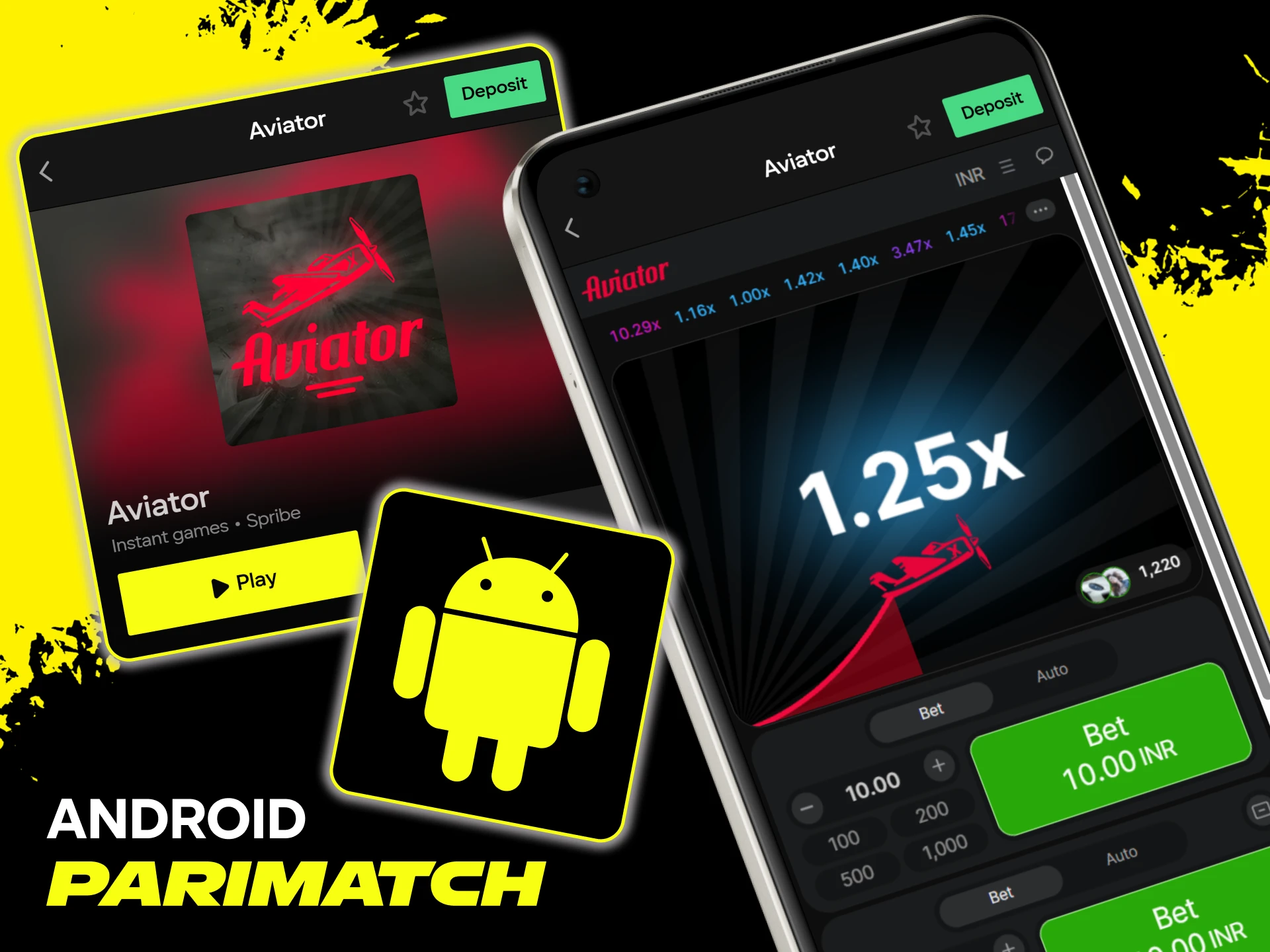 Download and install the Parimatch app on Android to play Aviator.