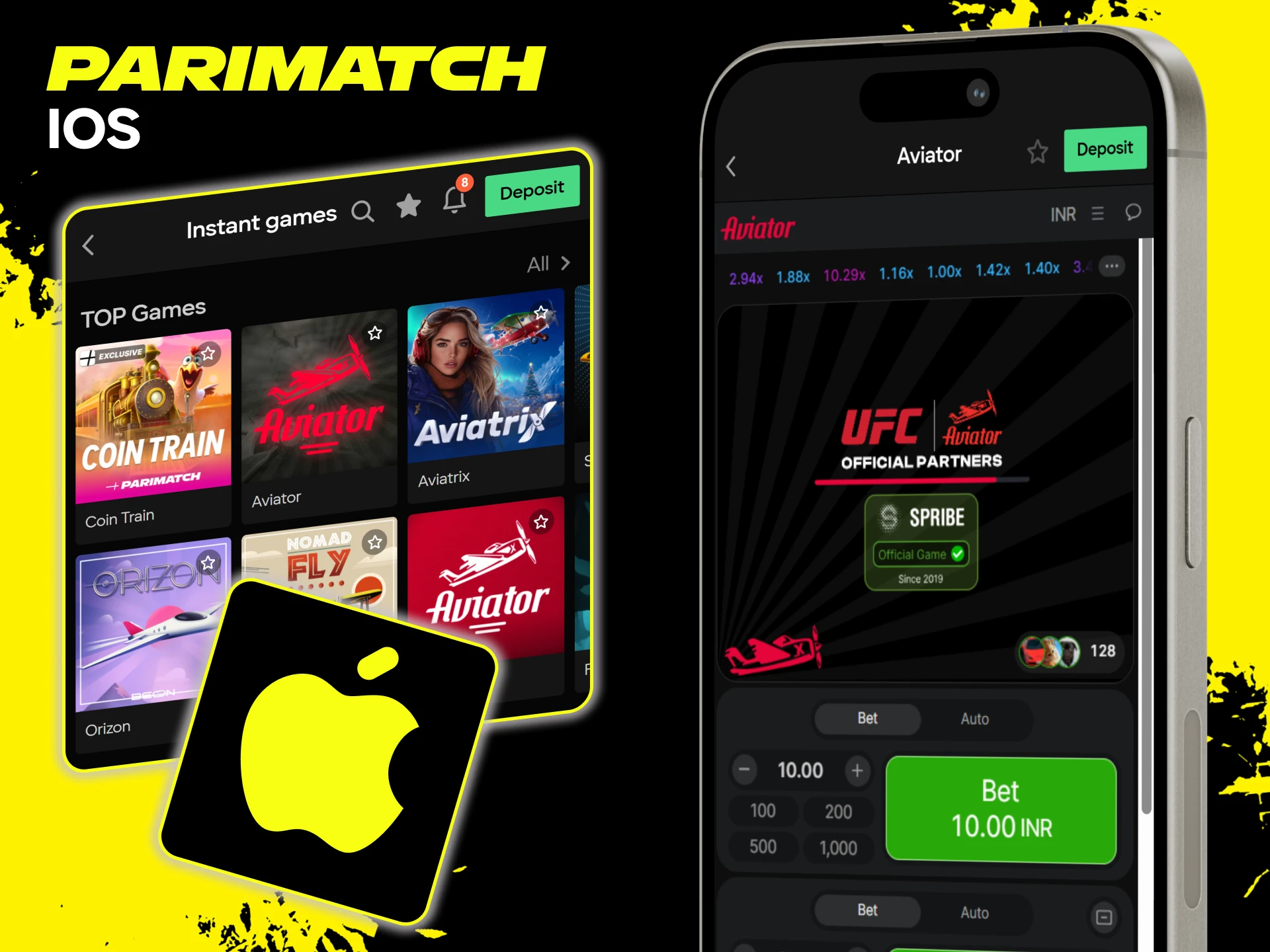 Use the Parimatch app for iOS to play Aviator.