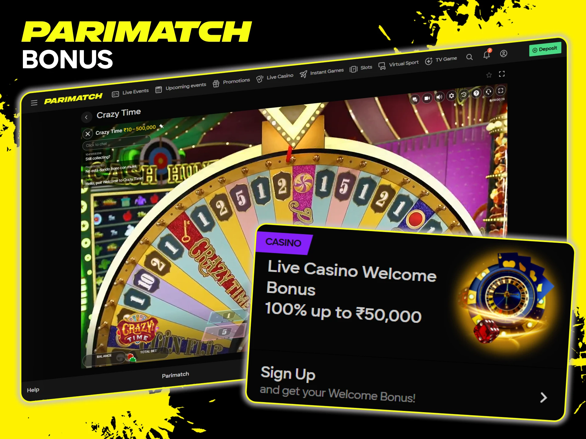 Activate a bonus for Parimatch Crazy Time to boost your balance.