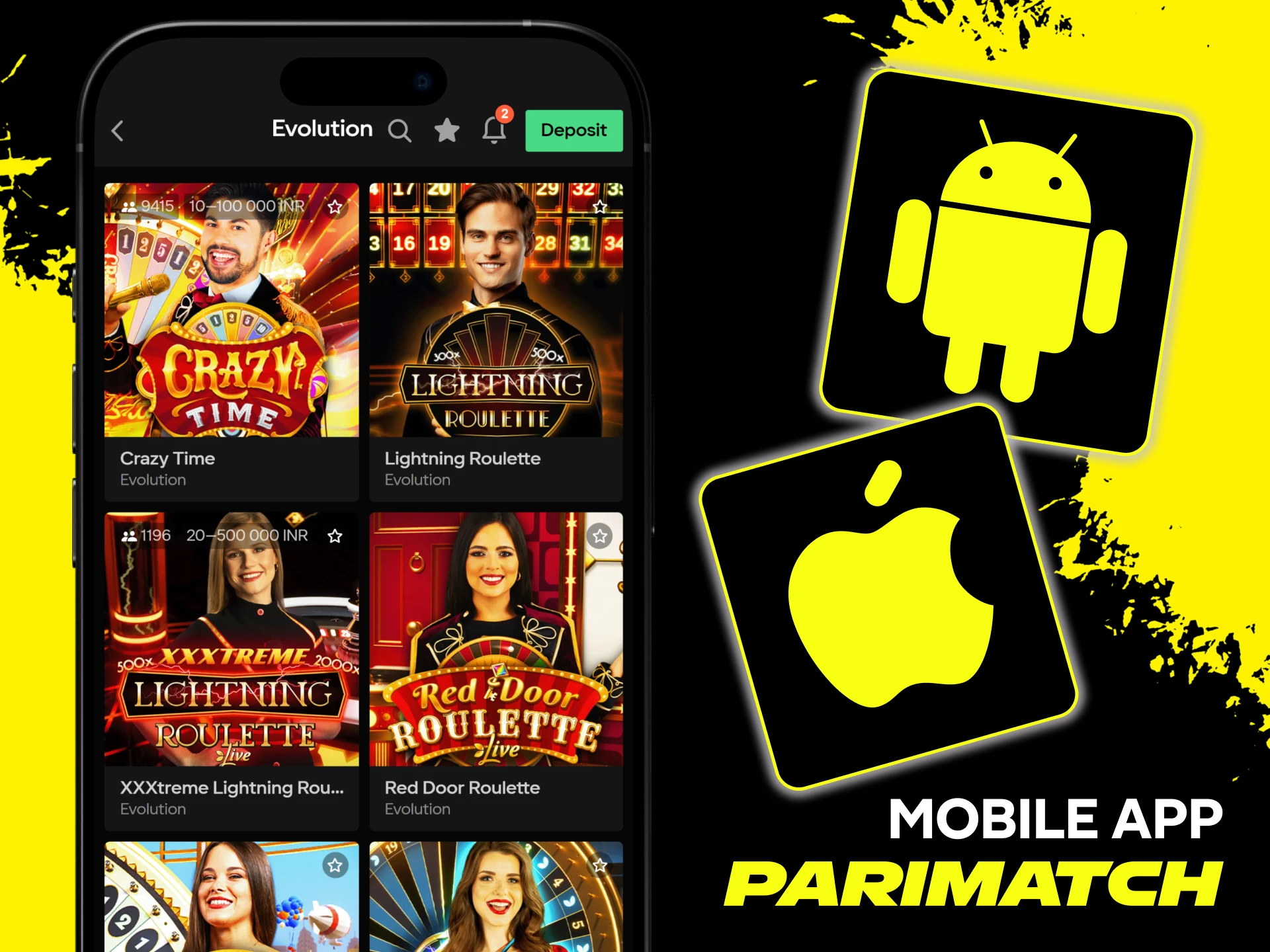 Download the Parimatch App to enjoy the Crazy Time game on mobile.