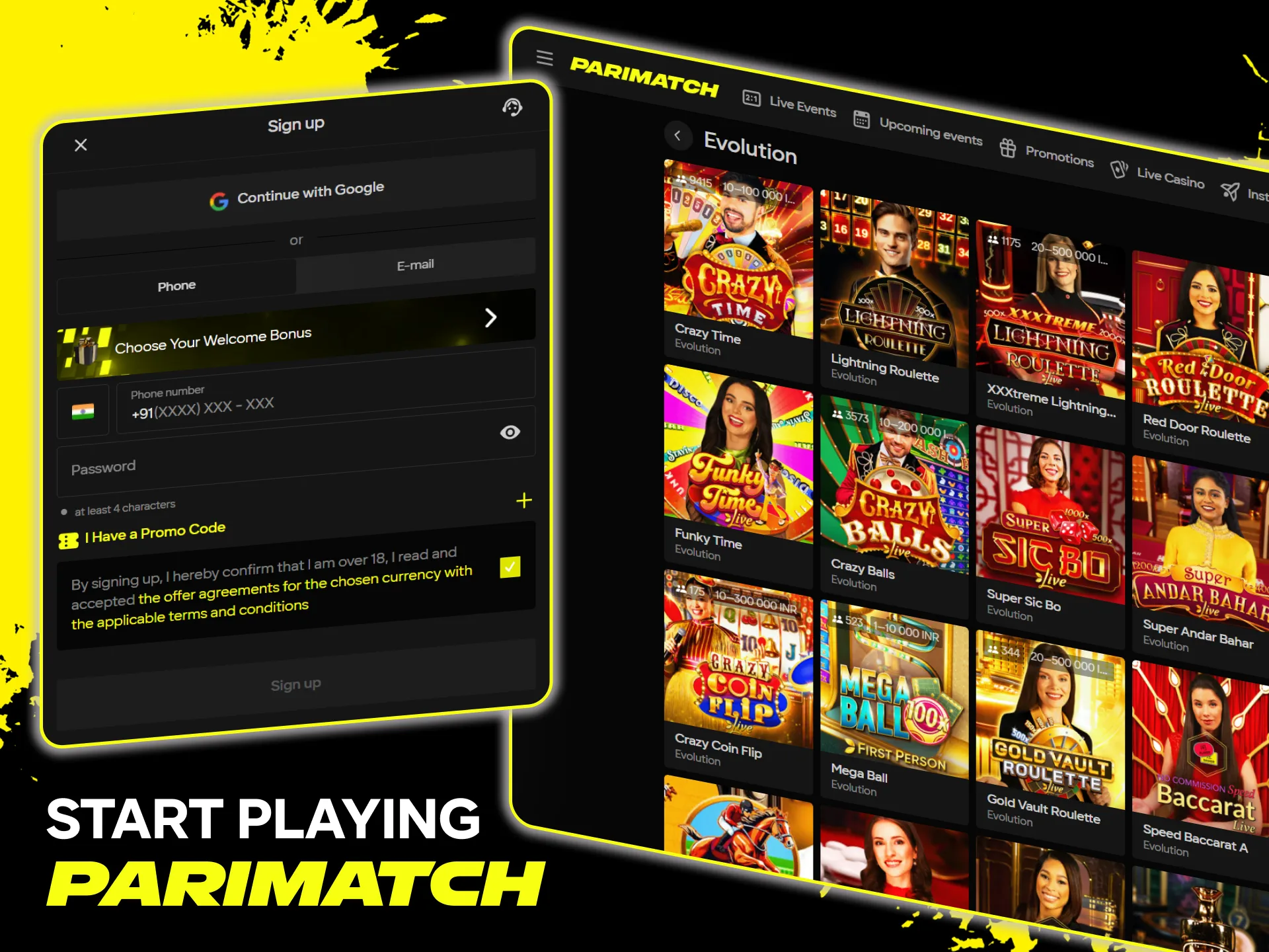 Play Crazy Time on Parimatch casino and enjoy the live show atmosphere.