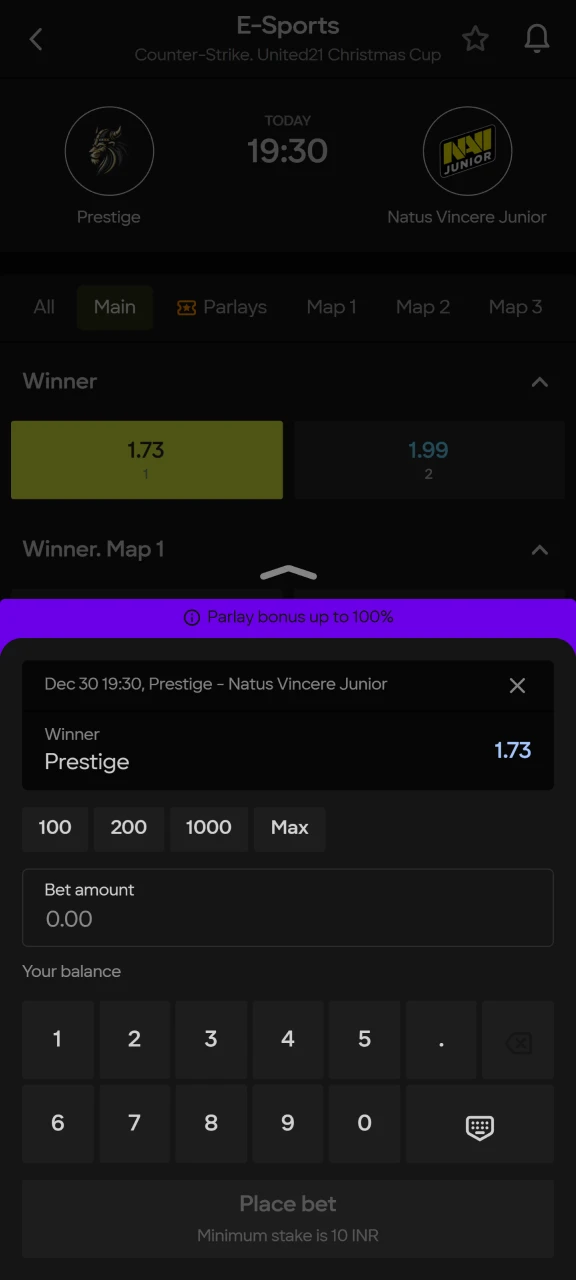 Make a bet on Counter Strike 2 on the Parimatch website.