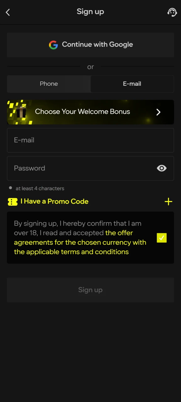 To start placing bets, you need to register on the Parimatch website.
