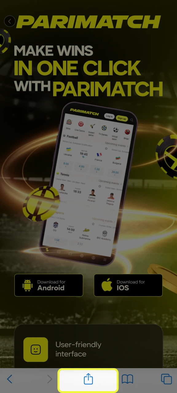 Tap Share to add the Parimatch shortcut to your iOS device.