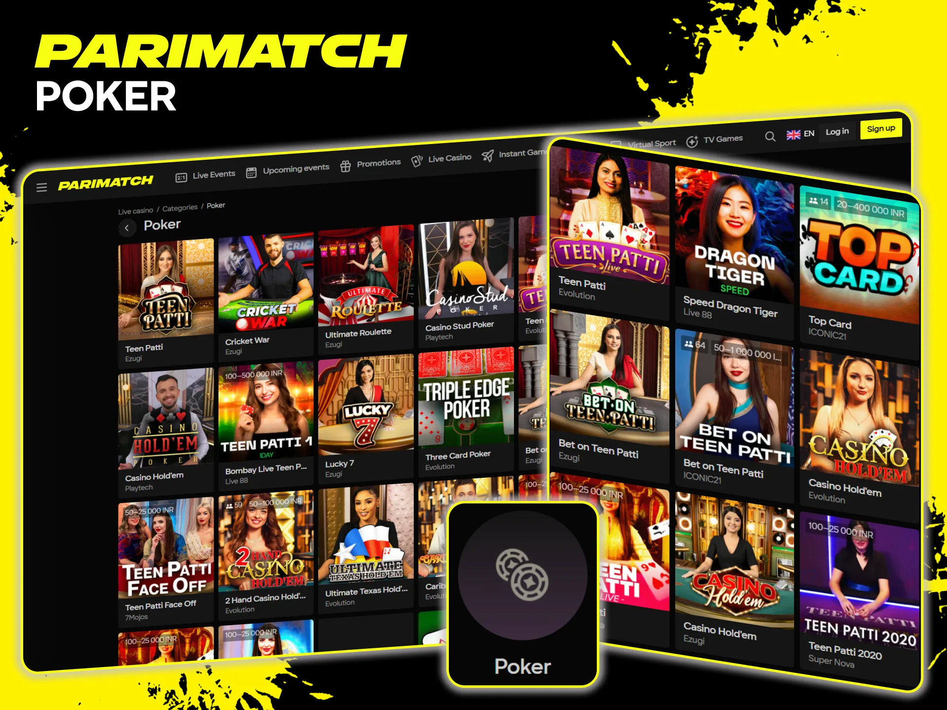 Show your best hand in Poker Live Games on the Parimatch platform.