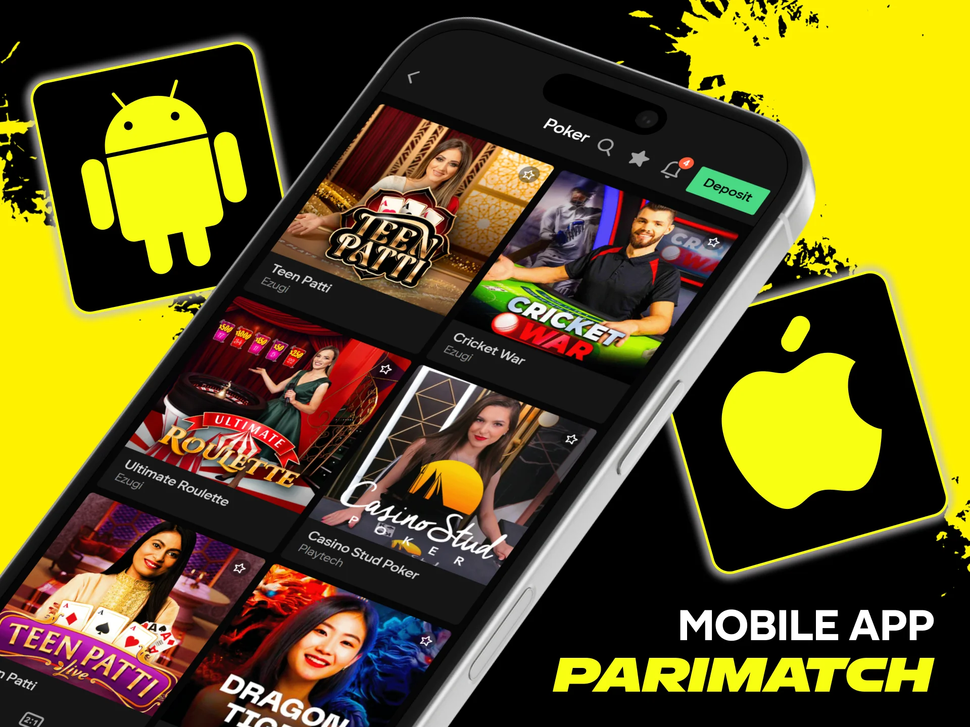 Download the Parimatch app to enjoy Poker on your mobile device.