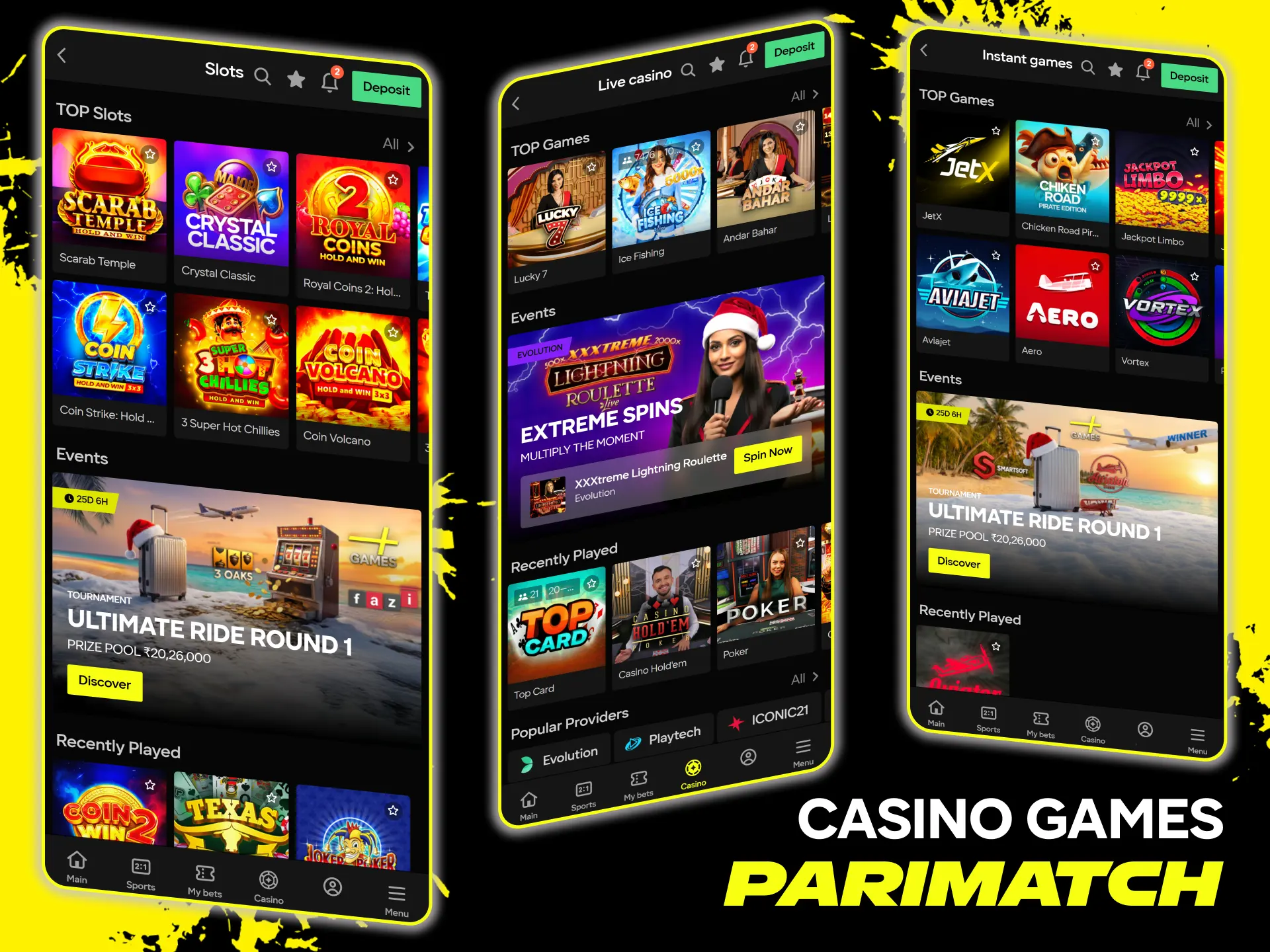 Play the best games in the Casino section of the Parimatch app.