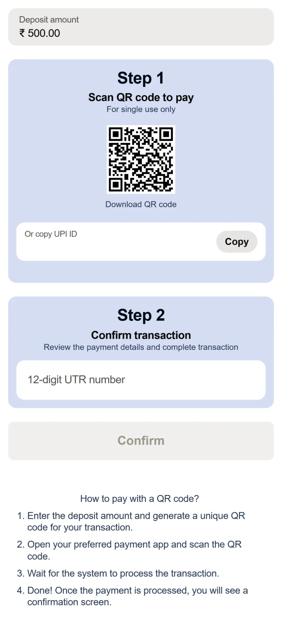Add your payment information to make a deposit at Parimatch.
