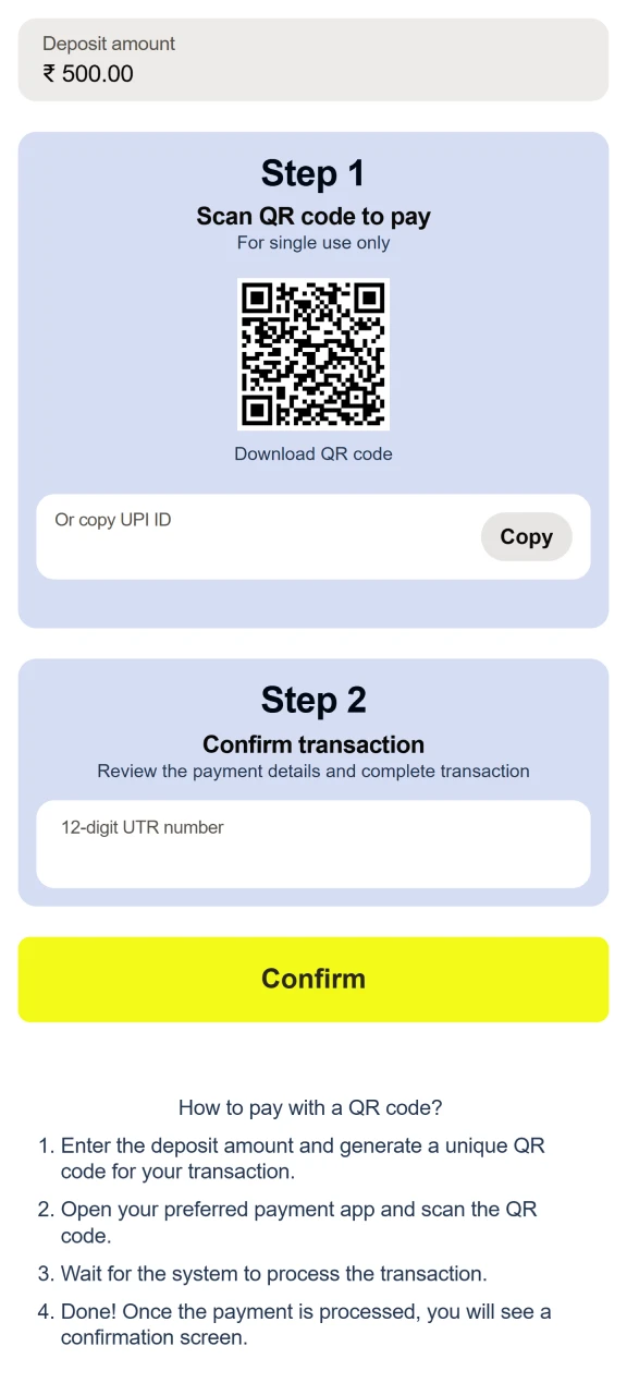 Click Confirm to complete the Parimatch account top-up transaction.