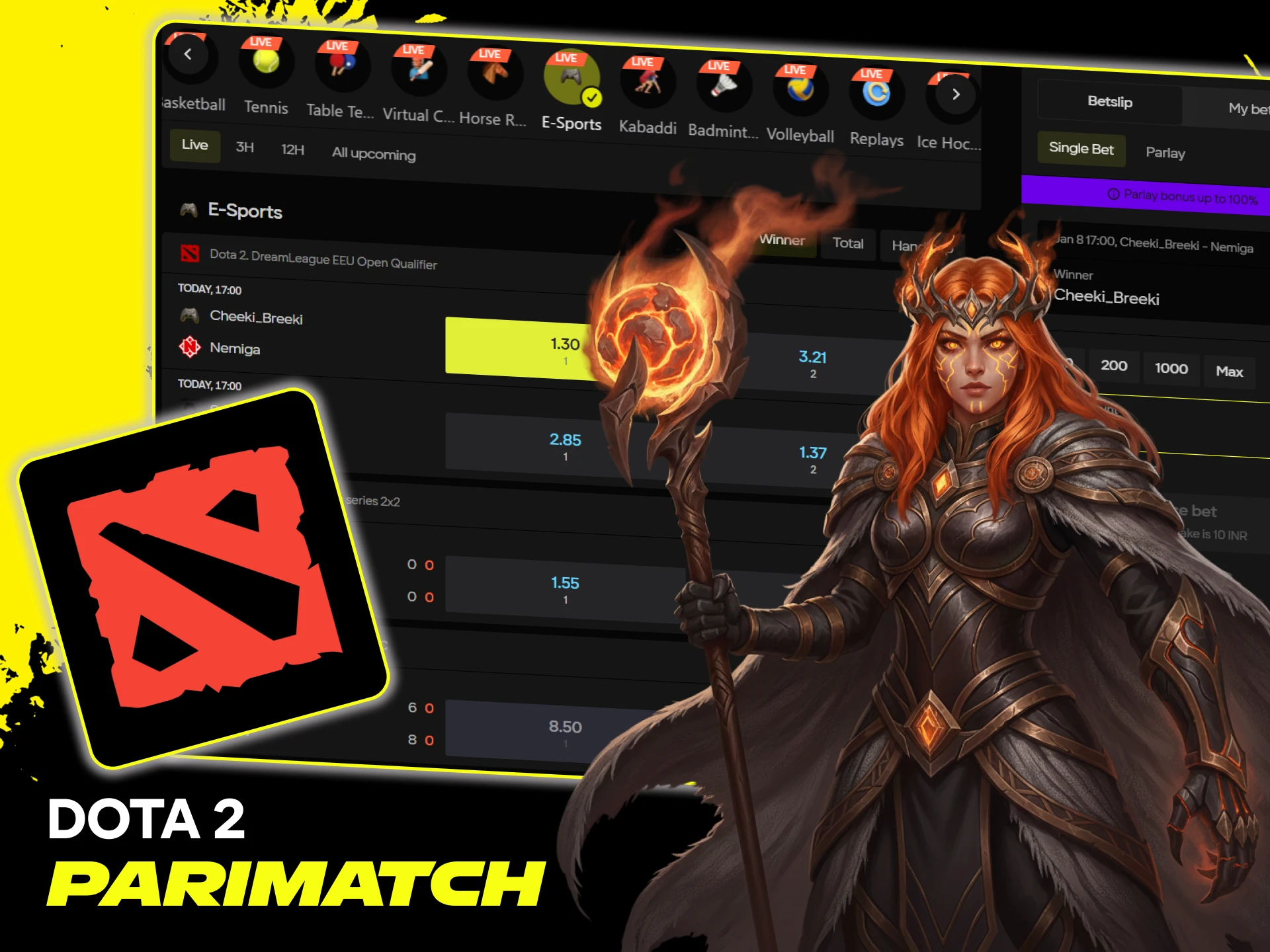 Bet on Dota 2 matches on the Parimatch site.