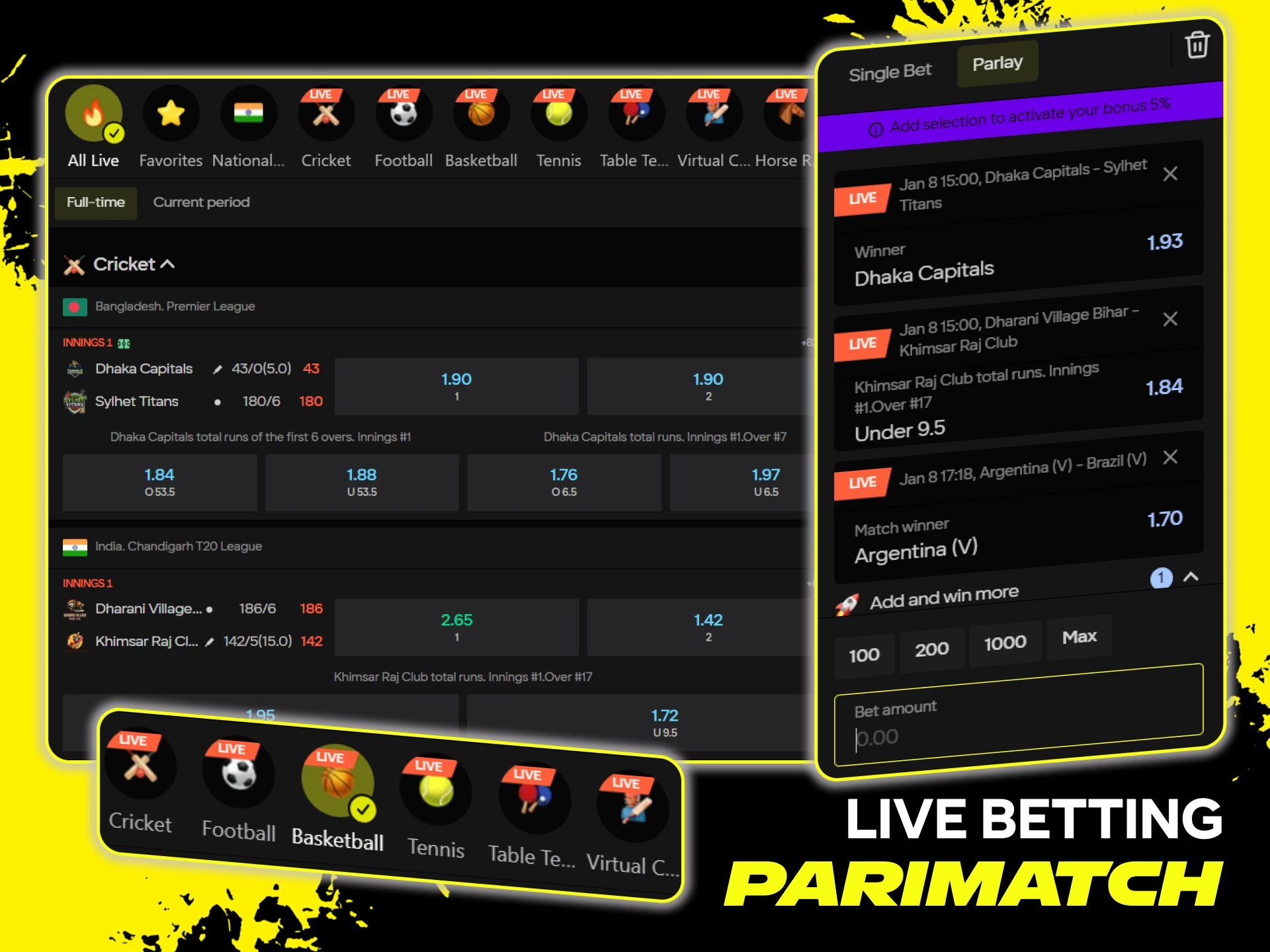 Engage in live betting at Parimatch and follow the action live.