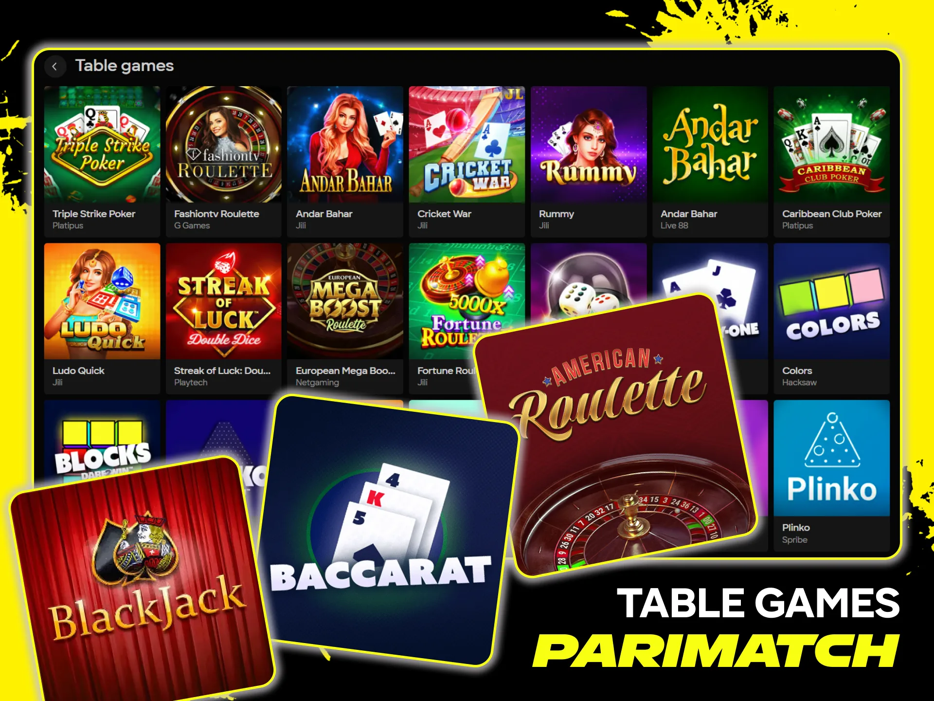 Play classic table games at the official Parimatch online casino.