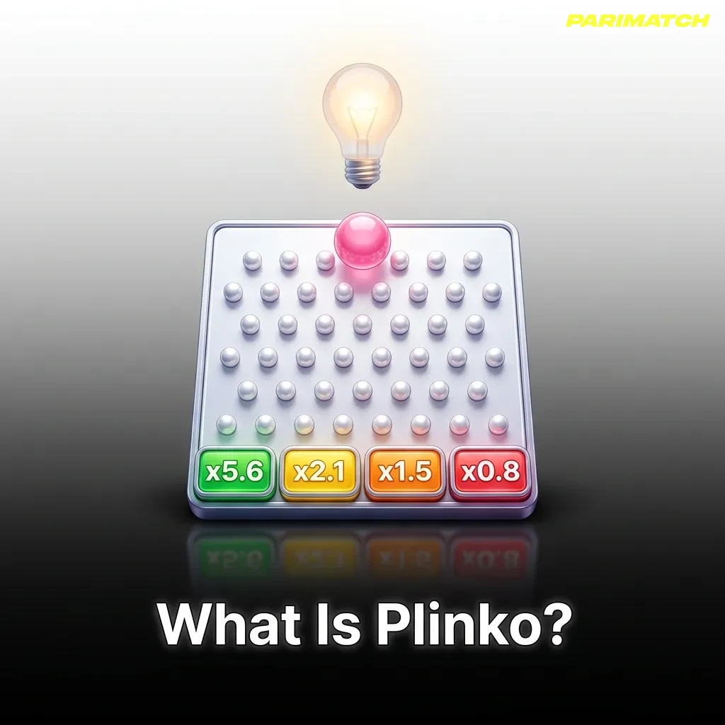 Plinko casino game board on Parimatch with pegs and payout multipliers.