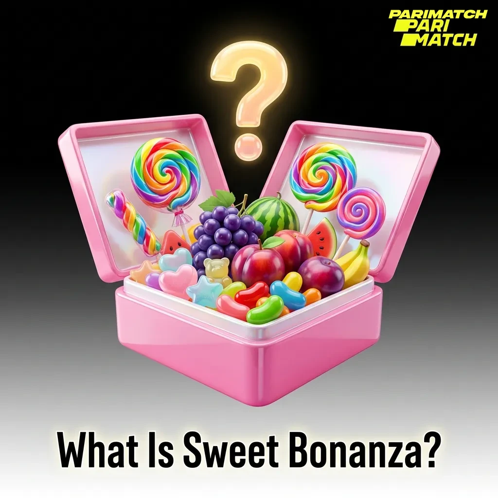 Colorful 6x5 grid slot game Sweet Bonanza showing candy and fruit symbols with cluster pays mechanic and cascading wins