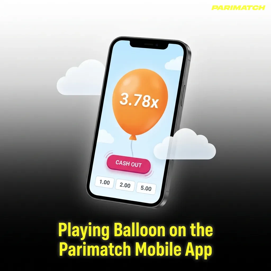 Playing Parimatch Balloon game on mobile with live multiplier and betting controls.