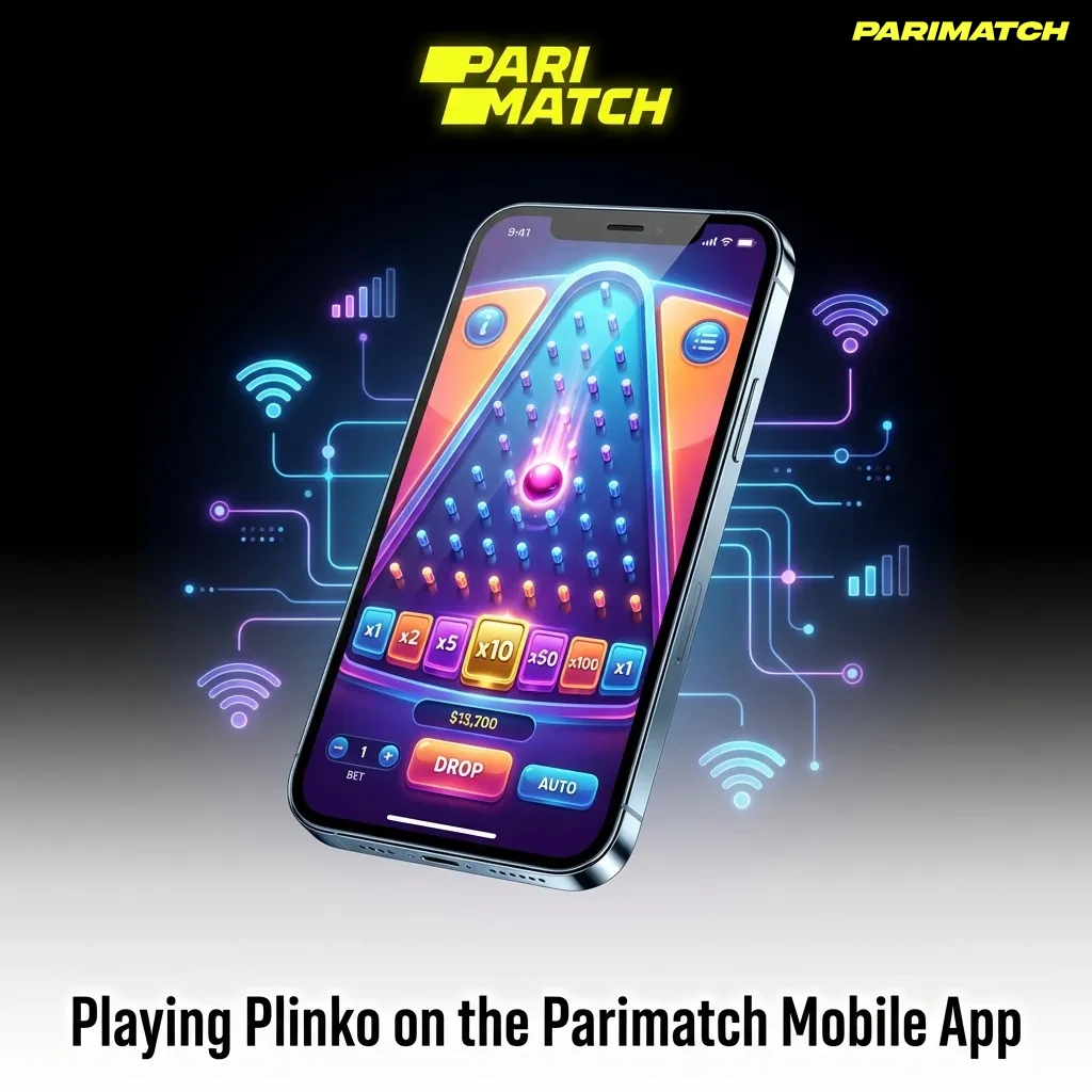 Parimatch Plinko game on mobile app with risk settings and deposits.