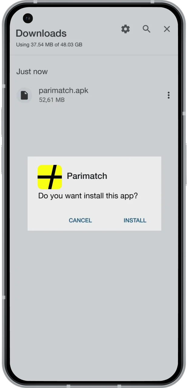Open Parimatch APK and confirm install.