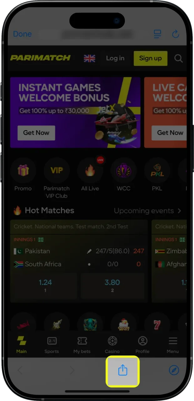 Share Parimatch via browser icon.