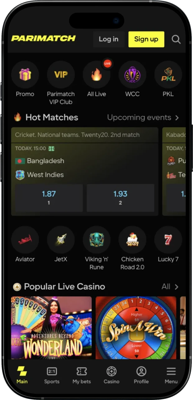 You will be pleased with the intuitive interface of the Parimatch mobile application.