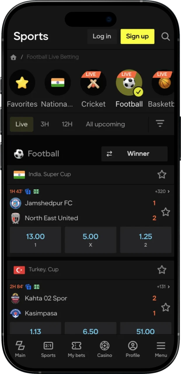 You will be surprised how easy it is to place a bet in the sports section of the Parimatch app.