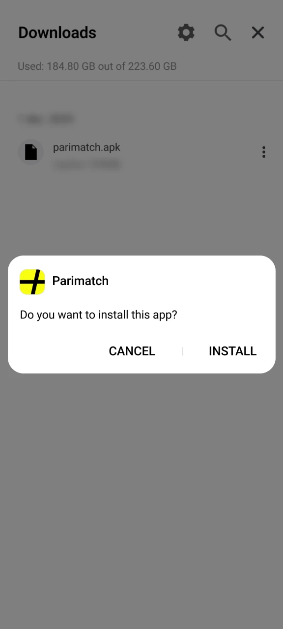 Confirm the installation of the Parimatch app.